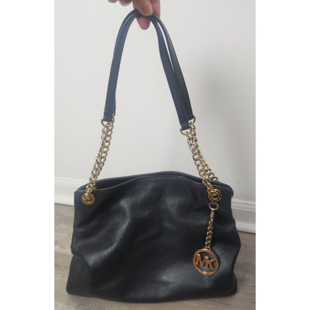 Micahel Kors Black Leather Gold Chain Detail Shoulder/Tote Bag